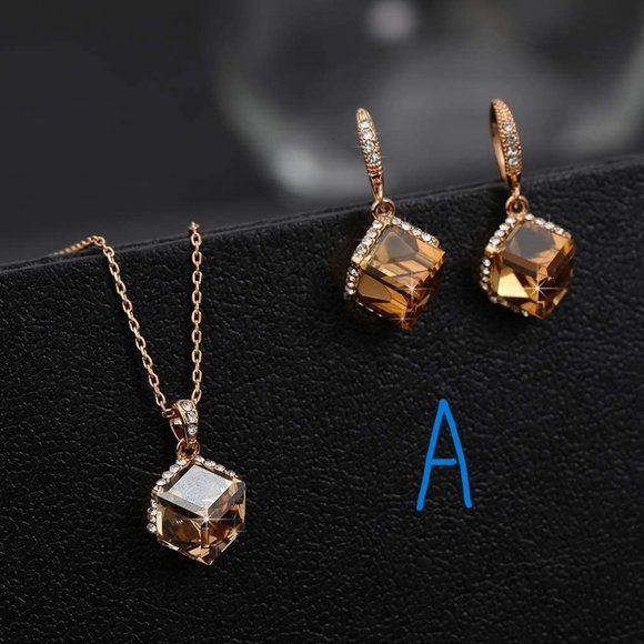 New Colorful Cubic Austrian Crystal Pendant Necklace Earrings for Women … - Picture 5 of 8